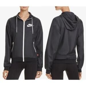 Nike Windrunner Jacket Windbreaker Black/White Women's Medium Hooded Sports